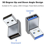 90 Degree Usb 3.0 Adapter 2 Pack, Up And Down Angle Usb A Male To Female Converter Extender For Pc, Laptop, Usb A Charger, Power Bank And More (Grey)