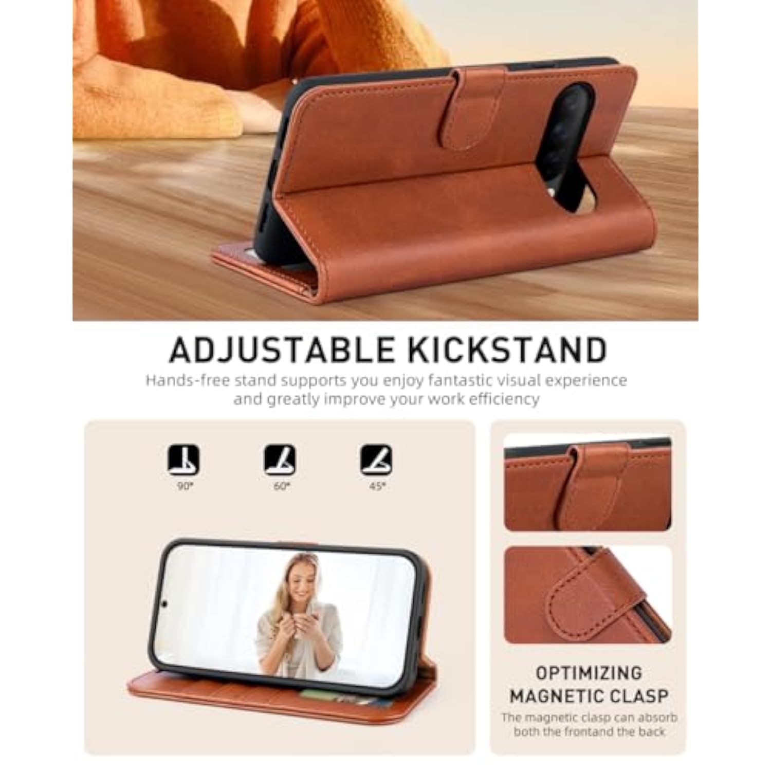 Compatible With Google Pixel 10 Pro Xl Wallet Case, Pu Leather Flip Folio Case With Card Holders Rfid Blocking Kickstand [Shockproof Tpu Inner Shell] Phone Cover 2025, Brown