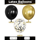 50 Pcs 12 Inch Black Gold Metallic and Confetti Balloons for Party Decorations