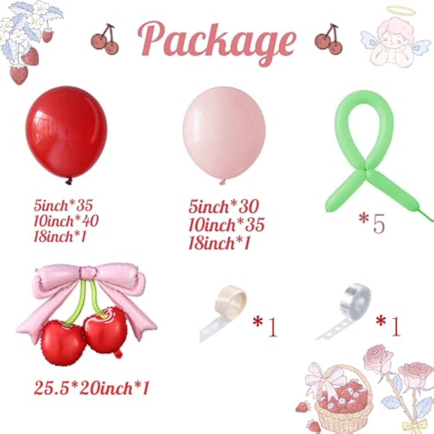 Cherry Birthday Decorations,146Pcs Red And Pastel Pink Latex Balloons With Cherry Balloon For Cherry On Top Baby Shower Decorations Girl Birthday Berry First Cute Fruit Party Favors Home Decor
