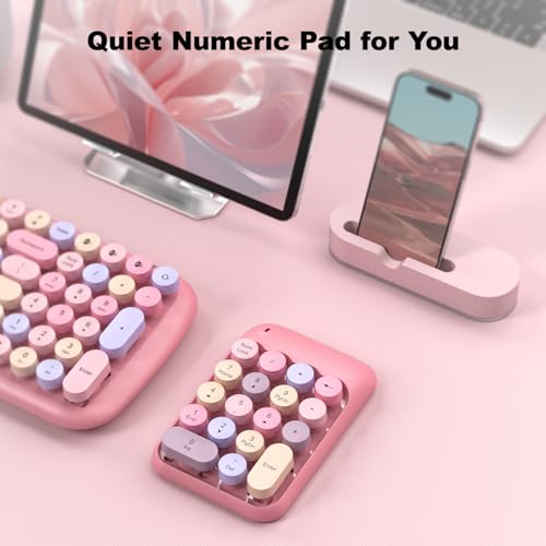 Wireless Number Pads - Pink Numeric Keypad 18 Keys Usb 2.4G Round Keycap Colorful Extensions Keypads, Financial Accounting Portable Numpad 10 Key For Laptop/Pc/Notebook/Surface Pro