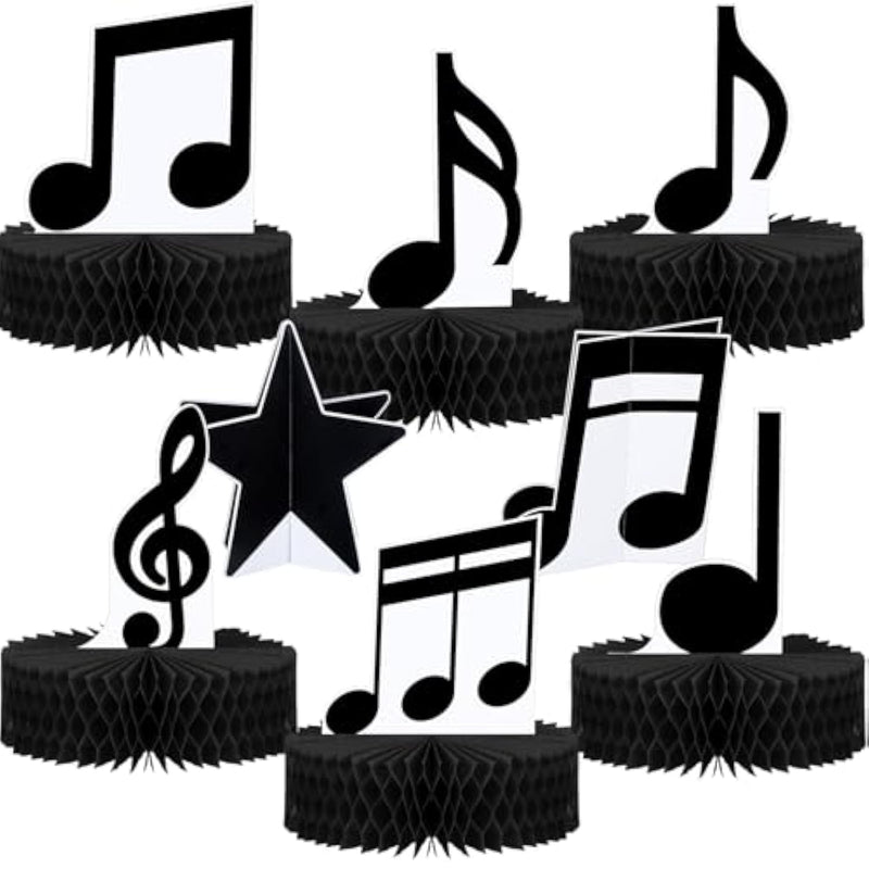 8 Pack Music Notes Honeycomb Centerpieces Musical Party Decorations Music Notes Silhouette Table Toppers For 1950'S 60S 70S 80S Birthday Party Decorations