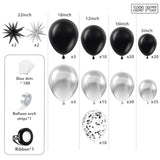 153-Piece Black & Silver Balloon Garland Kit with Stars – Multi-Size Metallic Black, Silver and Confetti Balloons for Parties