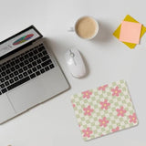 Checkered Flowel Green Mouse Pad 9.4 X 7.9 Inch, Retro Groovy Flowers Square Non-Slip Rubber Mat Mousepad For Office Dorm Desk Decor, Office Supplies Gifts For Women Kid
