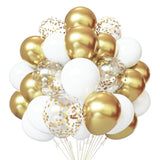 50PCS White & Gold Confetti Balloons – 12" Latex Balloons with Ribbons for Party Decorations