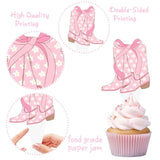 48 Pcs Pink Cowgirl Boots Bows Cupcake Toppers Western Party Decor