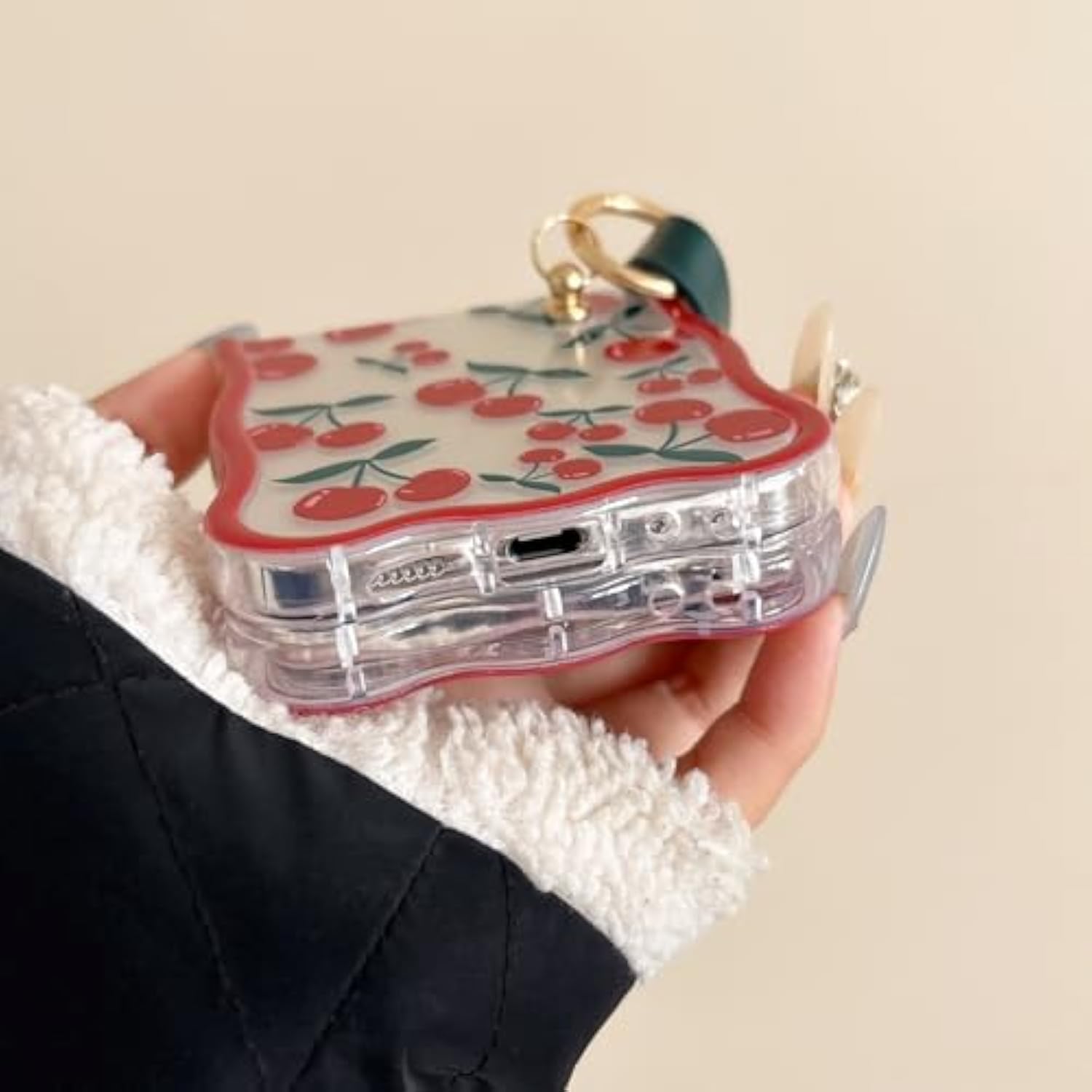 For Samsung Galaxy Z Flip 7 Cover, Cherry Pattern Fold Phone Cover With Key Chain For Women Ladies Girls, Cute Flip 7 Phone Case (With Chain)