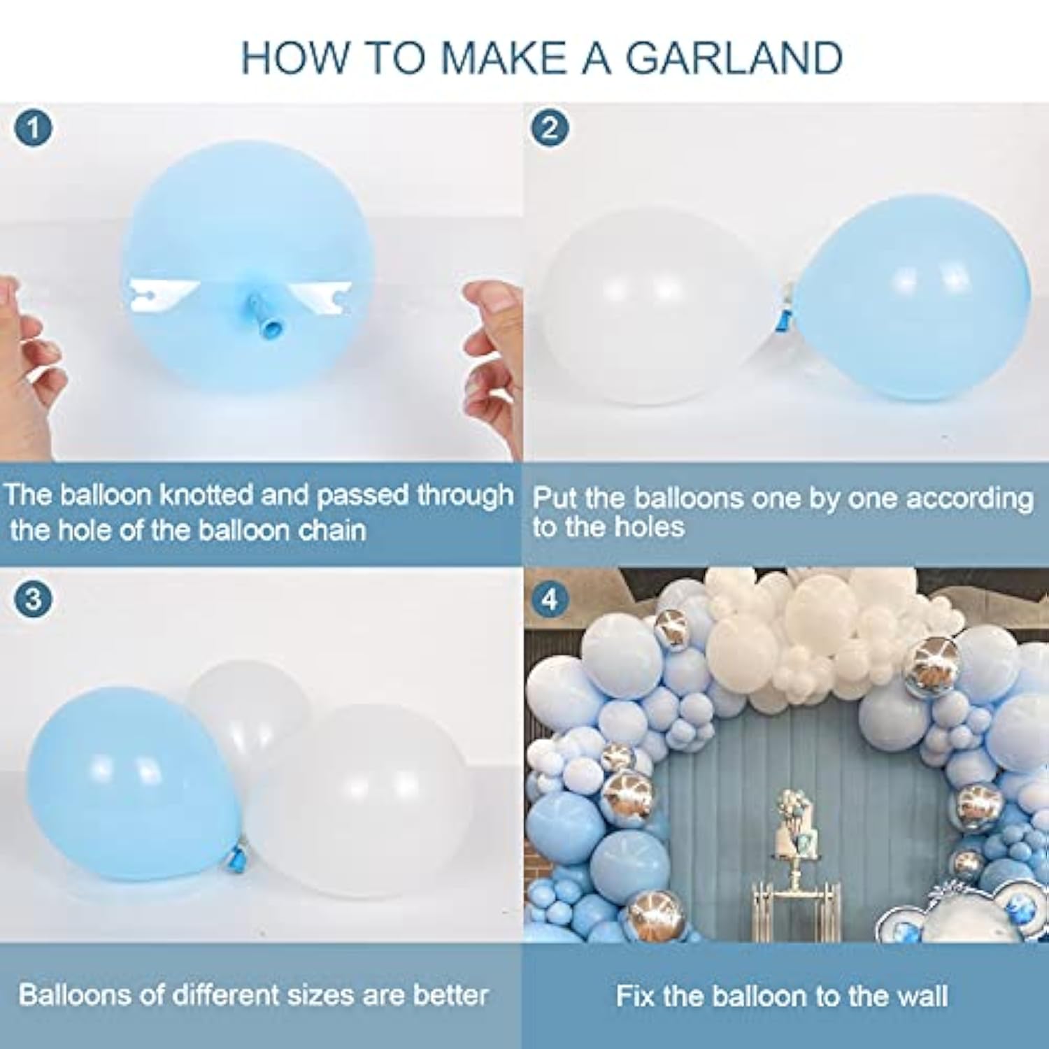 Dusty Blue Balloons Garland Arch Kit-122Pcs Baby Blue Gold White Ballo