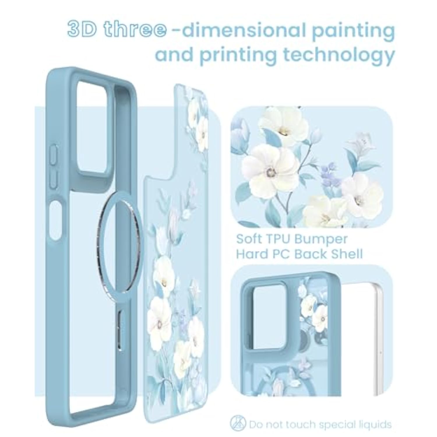 For Motorola Moto G Power 5G 2025 Floral Phone Case With 2X Screen Protector, Military Grade Magnetic Translucent Matte Girls Women Flower Pattern Protective Cover (Blue)