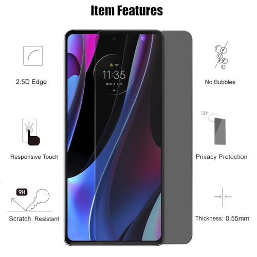 (3 Pack) For Motorola Edge+ (2022) / Edge Plus/Edge Plus 5G Uw (2022) / Edge 30 Pro Privacy Screen Protector Anti Spy Private Tempered Glass, Anti Scratch