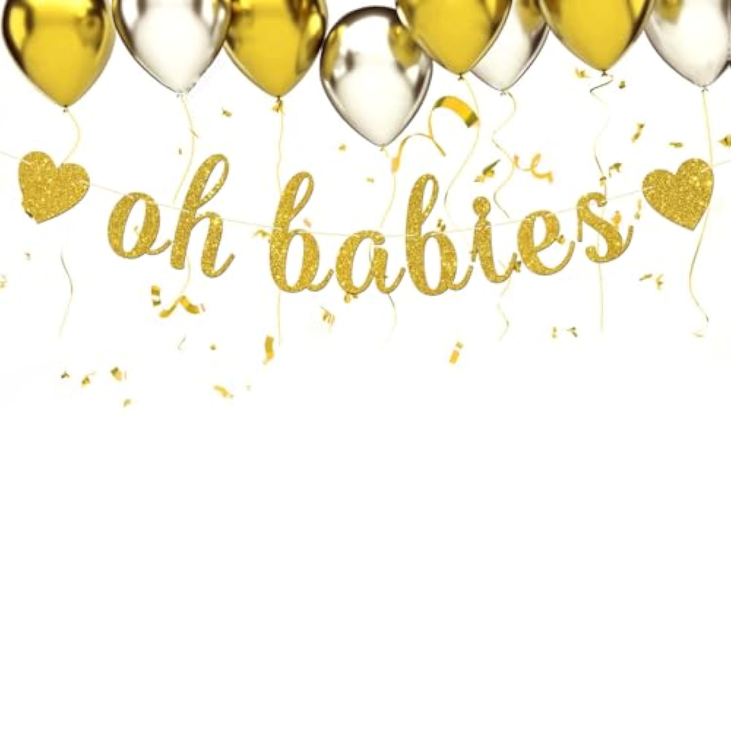 Oh Babies Banner - Twins Baby Shower Party Decor - Twin Boys Twin Girls Birthday Banner - Double The Love Party Decorations, Gold Glitter