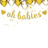 Oh Babies Banner - Twins Baby Shower Party Decor - Twin Boys Twin Girls Birthday Banner - Double The Love Party Decorations, Gold Glitter