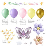 Spring Floral Butterfly Balloon Arch Kit,155Pcs Pastel Purple Yellow Pink Green Balloon Garland With 3D Stickers Daisy Butterfly Foil Balloons For Fairy Baby Shower Birthday Tea Party Decorations