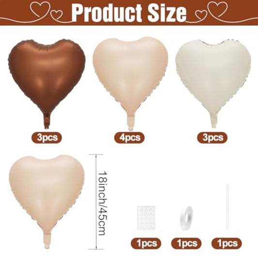 Sand White Brown Heart Balloons,10Pcs Apricot Beige Foil Heart Shaped Balloons,18Inch Boho Cream Nude Neutral Helium Balloon For Valentines,Engagement,Birthday,Baby Shower,Wedding Party Decorations