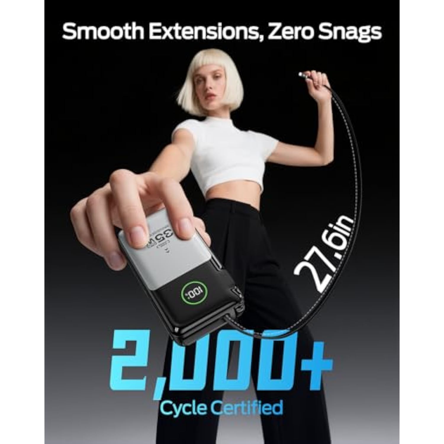 3 In 1 Portable Charger With Built-In Retractable 27.6In Cable And Foldable Wall Plug, 35W 10,000Mah Gan Fast Charging Power Bank, Travel Essential Battery Pack For Iphone 17/16/15,Galaxy