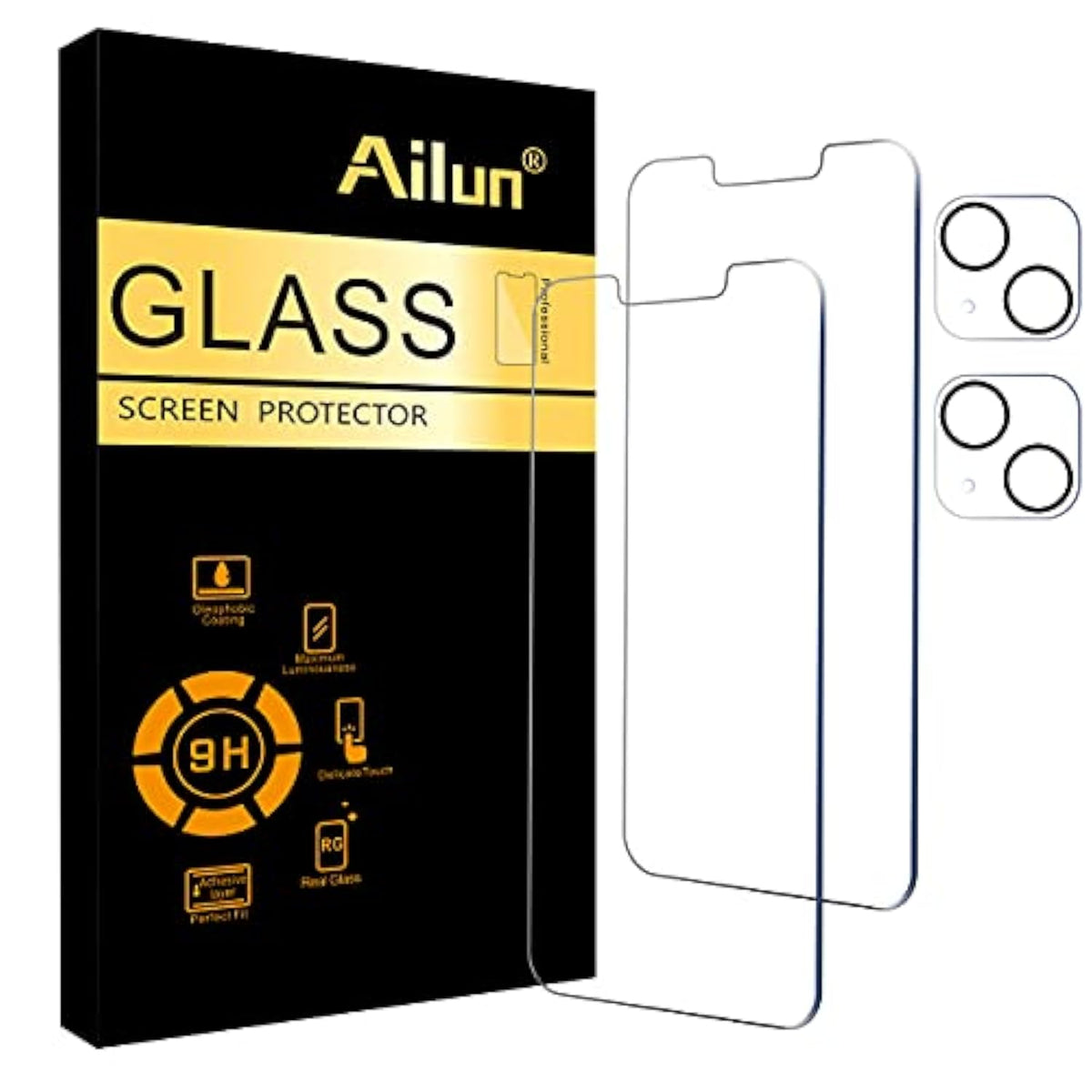 4-Pack Screen & Camera Lens Protector for iPhone 13 [6.1"], 9H Hardness Tempered Glass