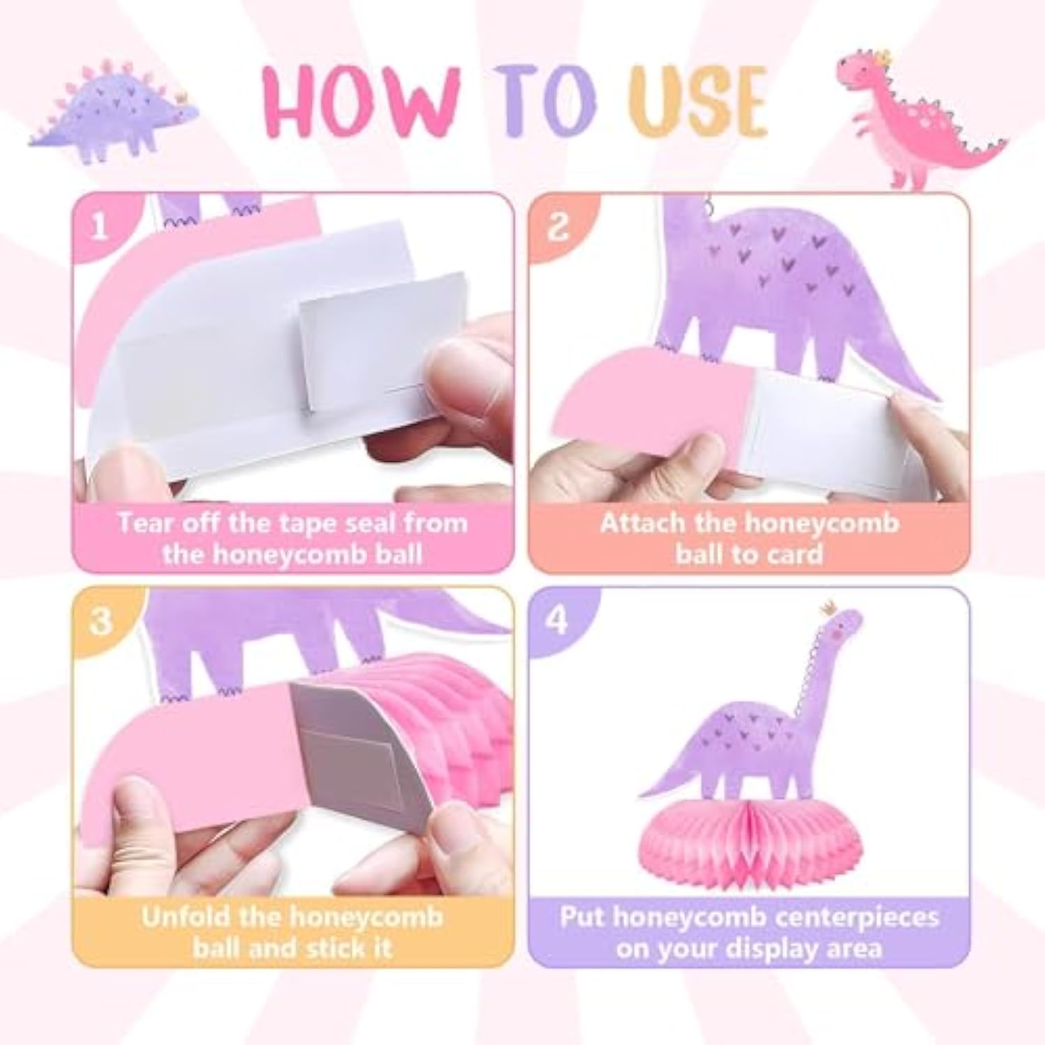 9Pcs Pink Dinosaur Honeycomb Centerpieces Dinosaur Birthday Party Table Centerpiece Spring Summer Dino Baby Shower Table Decorations For Kids Baby Girls