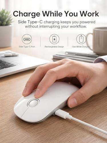 R306 Pro Wireless Mouse, Dual Bluetooth & 2.4G, Type-C Rechargeable, Silent Click, Slim Symmetrical Design, Portable For Laptop/Ipad/Macbook/Desktop/Windows/Macos White