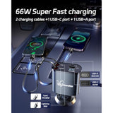 Retractable Car Charger,66W 4 In 1 Super Fast Charge Car Phone Charger,Retractable Cables (31.5 Inch) And 2 Usb Ports Car Charger Adapter For Iphone 15/14/13/12 Pro Max Xr,Ipad,Samsung,Pixel