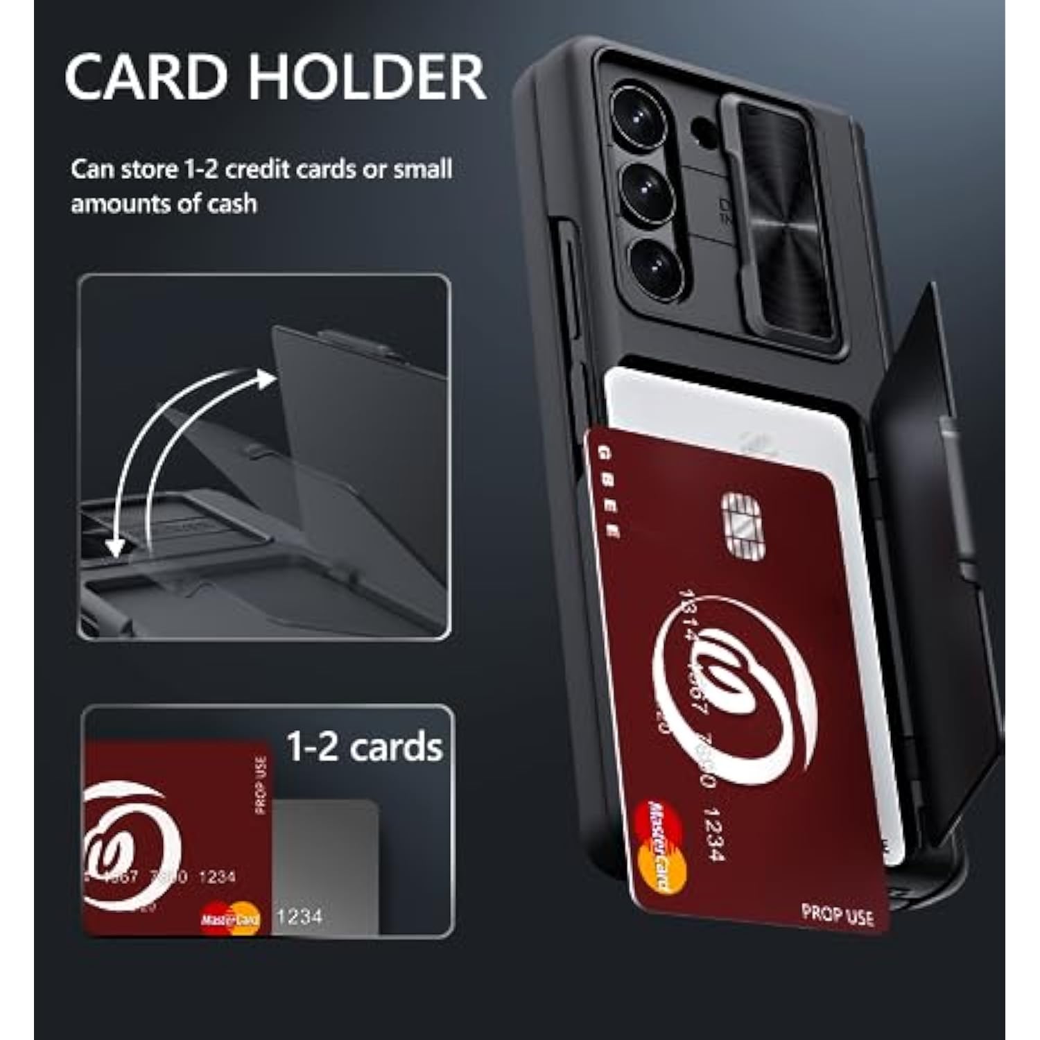 For Samsung Galaxy Z Fold 5 Case With Kickstand & Screen Protector & Card Holder & Sliding Camera Cover & Hinge Protection, Durable Rugged Stand Wallet Phone Case For Galaxy Z Fold 5 2023, Black