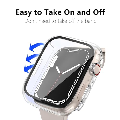 2 Pack Hard Case for  Watch Series 4 5 6 SE 44mm Tempered Glass Screen Protector Case, Full Coverage Ultra-thin Shockproof Iwatch Bumper Cover