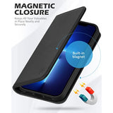 SHIELDON Case for iPhone 13 Pro Max 5G, Genuine Leather Wallet Case Magnetic Folio Shockproof Cover Kickstand RFID Credit Card Holder Compatible with iPhone 13 Pro Max 5G (6.7" 2021 Release) - Black