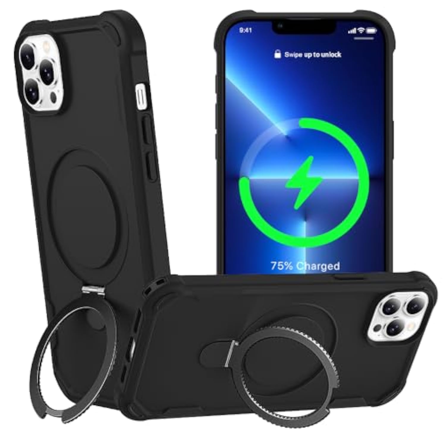 Designed For Iphone 12 Pro Max & 13 Pro Max Case With Magnetic Stand [Military Drop Protection][Compatible With Magnet] Shockproof 12 Pro Max & 13 Pro Max Phone Case With Ring Holder, Black