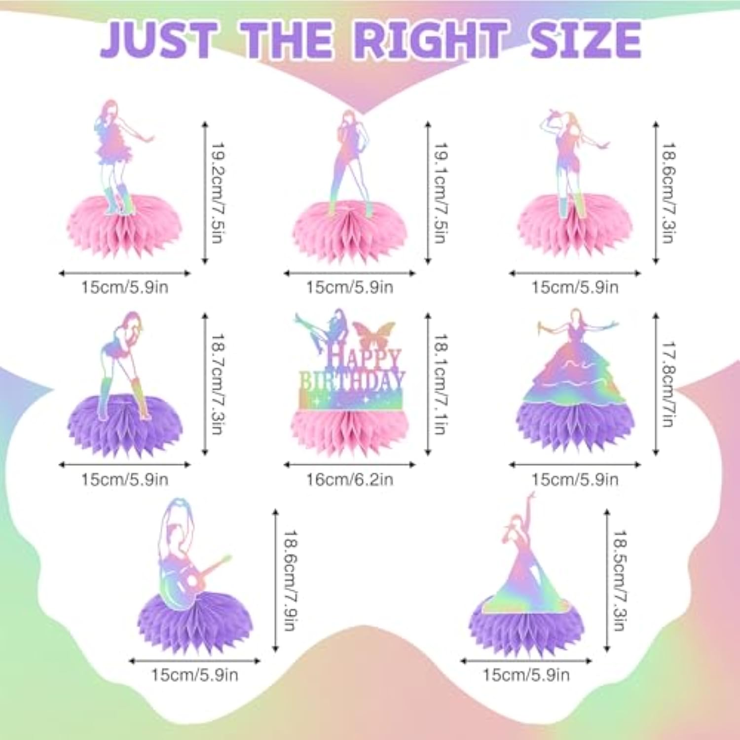 8 Pcs Iridescent Party Decorations Honeycomb Centerpieces, Happy Birthday Table Decorations, Birthday Party Decorations 3D Double Side Honeycomb Decorations For Birthday Day Party