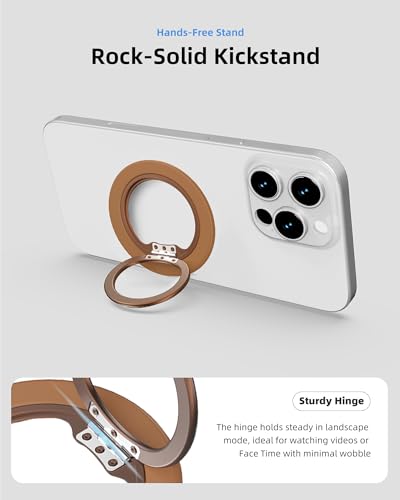 Magnetic Phone Ring Grip for MagSafe, Rotatable Ring Holder Stand with Adapter Ring for Phone Case, Brown
