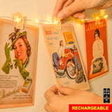 17Ft 100Leds Rechargeable Photo Clips String Light,Remote Control,3 Off Timer,Tangle-Free,Detachable Battery Operated Fa