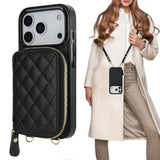 Crossbody Wallet Case For Iphone 17 Pro, Rfid Blocking Pu Leather Zipper Handbag Purse Flip Cover, Kickstand Folio Case With Card Slots Holder Wrist Strap Lanyard 5G 6.3 Inch (Black)