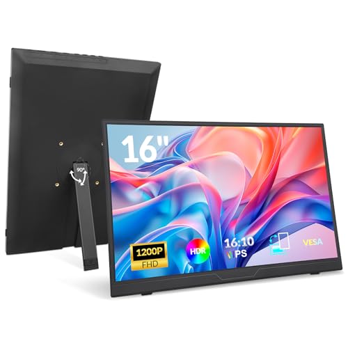 Portable Monitor, 16 1200P Fhd 16:10, 1500:1 Contrast Ratio, Usb-C Hdmi Laptop Screen With Rotating Stand, Horizontal/Vertical Monitor, Travel Monitor For Laptop/Pc/Mac/Windows/Ps5,Vesa Mountable