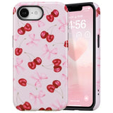 Case for iPhone 17e/iPhone 16e, Cute Pink Bow Cherry Print Aesthetic Trendy Pattern for Women Girls Slim Durable Bumper Shockproof for iPhone