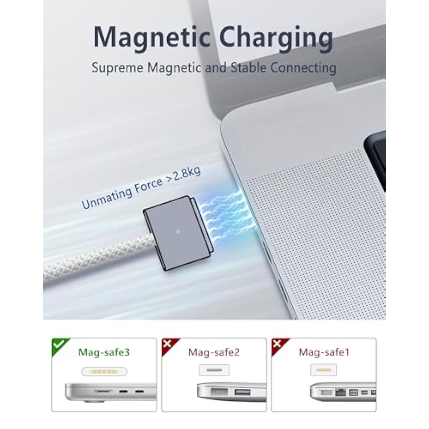 Usb-C To Magnetic 3 Fast Charging Cable (2 M/6.6 Ft), Compatible With Macbook Air (15''/13'' M4 2025, M3 2024, 15'' M2 2023, 13" M2 2022), Macbook Pro (16"/14" 2024/2023/2021), Space Gray