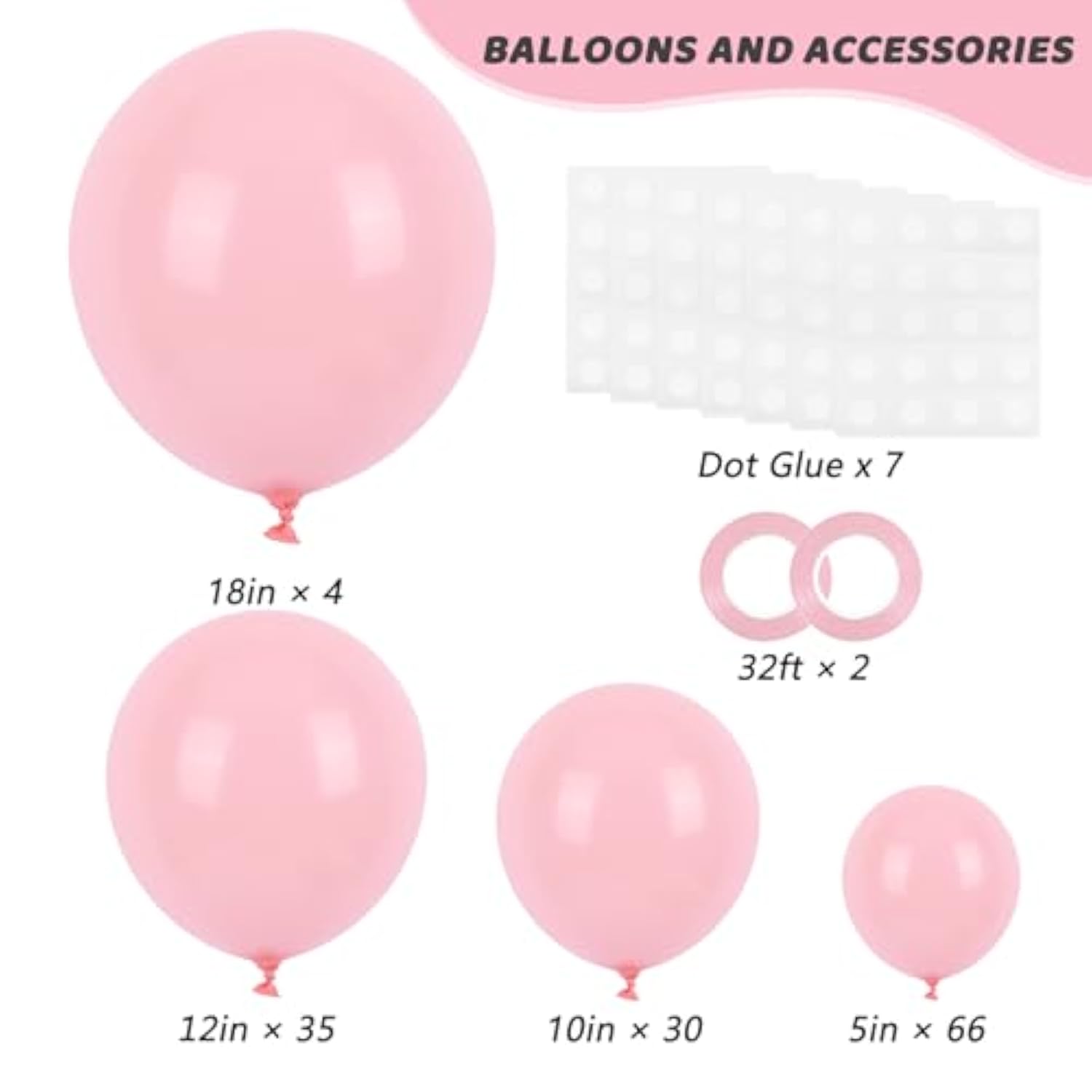135Pcs Baby Pink Balloons Different Sizes 18 12 10 5 Inch For Garland Arch, Light Pastel Pink Latex Balloon For Wedding Birthday Party Baby Shower Gender Reveal Anniversary Decorations