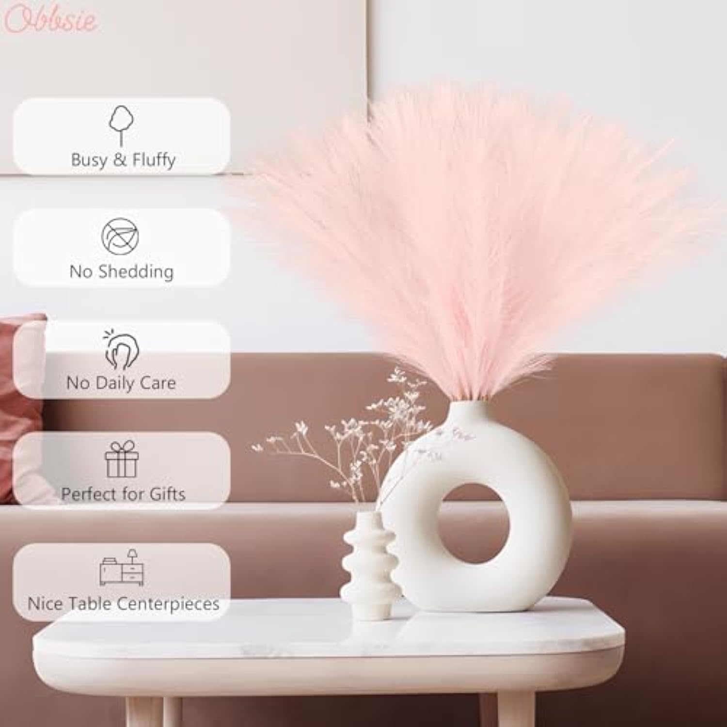 50Pcs Pink Faux Pampas Grass Decor, 21.6" Short Artificial Pompous Grass Floral Fake Pompas Grass Branches Vase Filler Flower Arrangement For Home Wedding Boho Outdoor Decor
