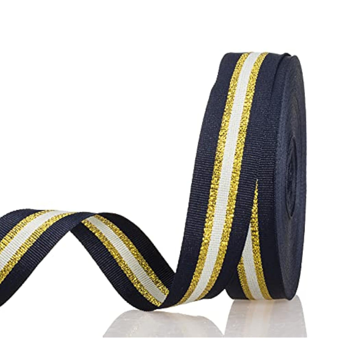 24 Yards 1 Inch Navy/Gold/White Stripe Grosgrain Ribbon Double Face Po