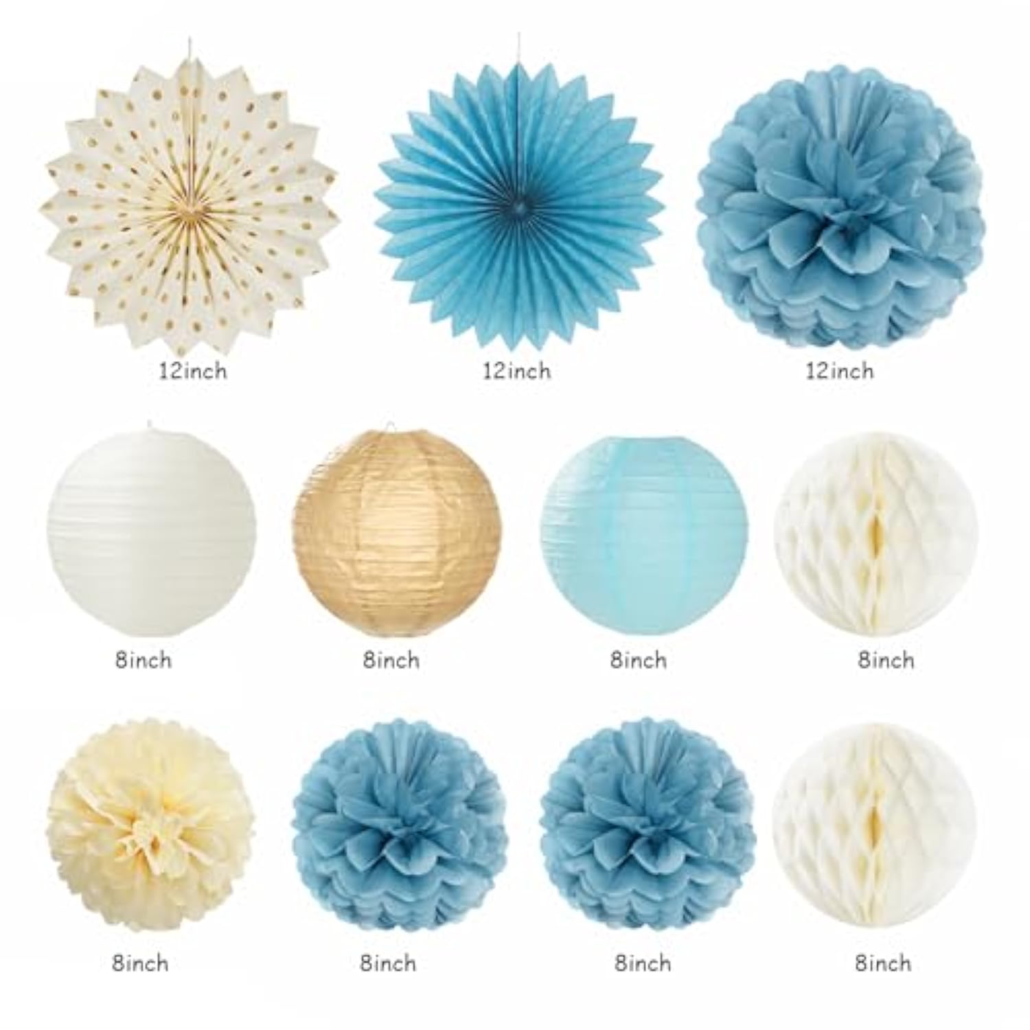 21-Pc Light Blue & Champagne Boho Birthday Decorations Banner, Pom Poms & More
