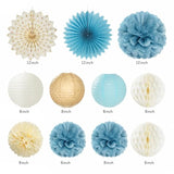 21-Pc Light Blue & Champagne Boho Birthday Decorations Banner, Pom Poms & More
