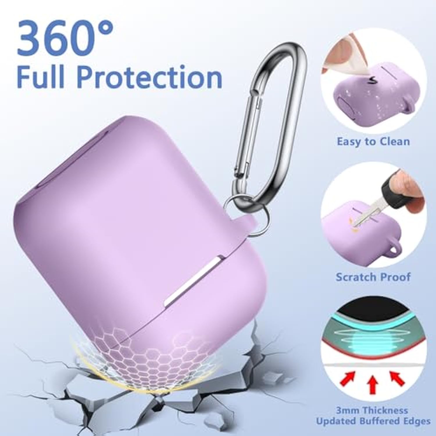 For Airpods Case 1St/2Nd Generation Case Cover,Soft Silicone Full Protective Case With Cleaner Kit And Magnetic Anti-Lost Cord,For Airpods Case With Keychain Front Led Visible, Lavender