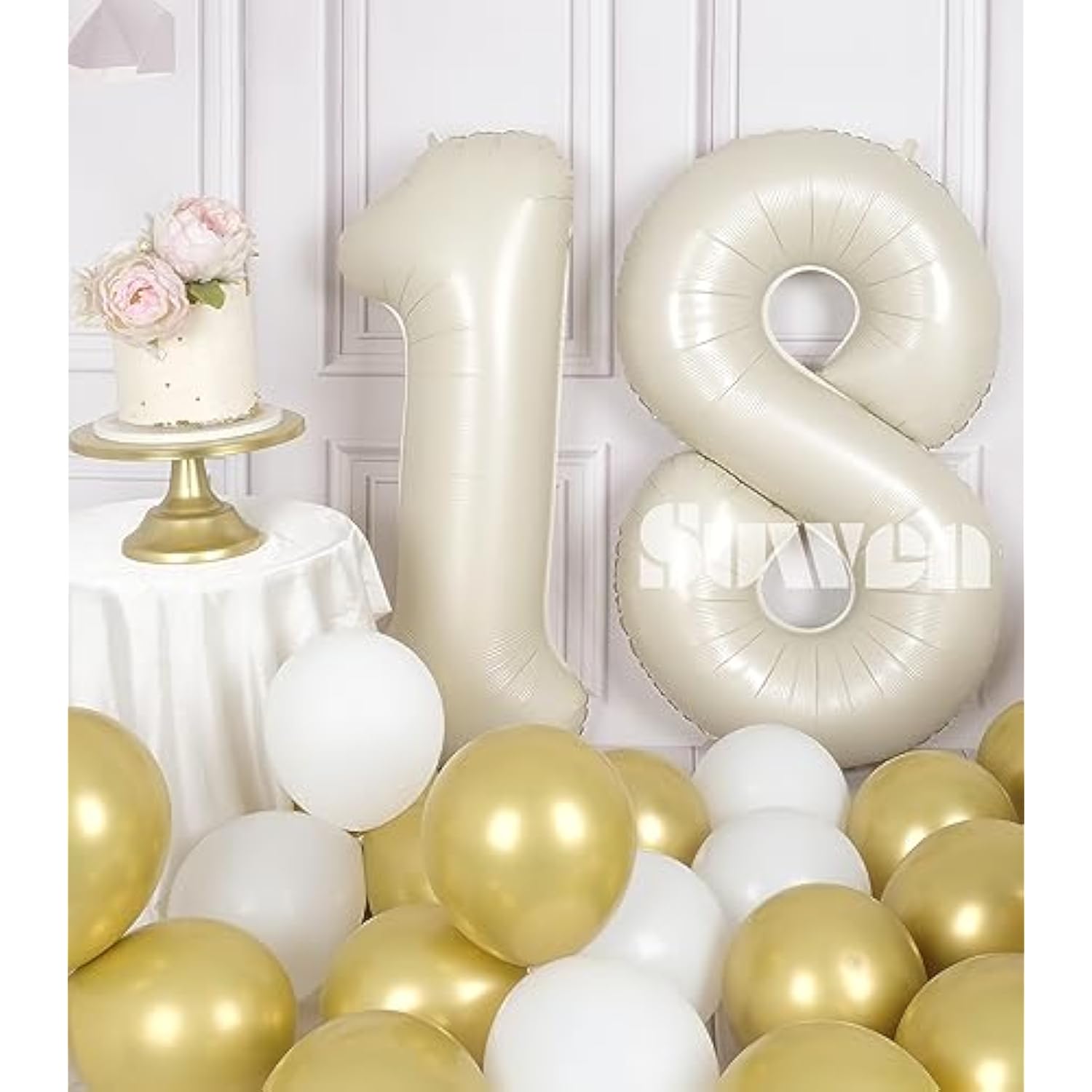 40 Inch Cream White Large 18 Number Balloons Big Foil Helium Number Balloons 0-9 Jumbo Happy 18Th Mylar Birthday Party Decorations For Boy Or Girl 81 Anniversary Party Supplies