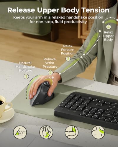 Ergonomic Mouse Wireless, Mou-302 Bluetooth Vertical Mouse Rechargeable, Optical Mice With 1000/1600/2400 Dpi, Volume Knob, 3 Multi-Device Connectivity For Computer/Pc/Laptop/Mac, Blue