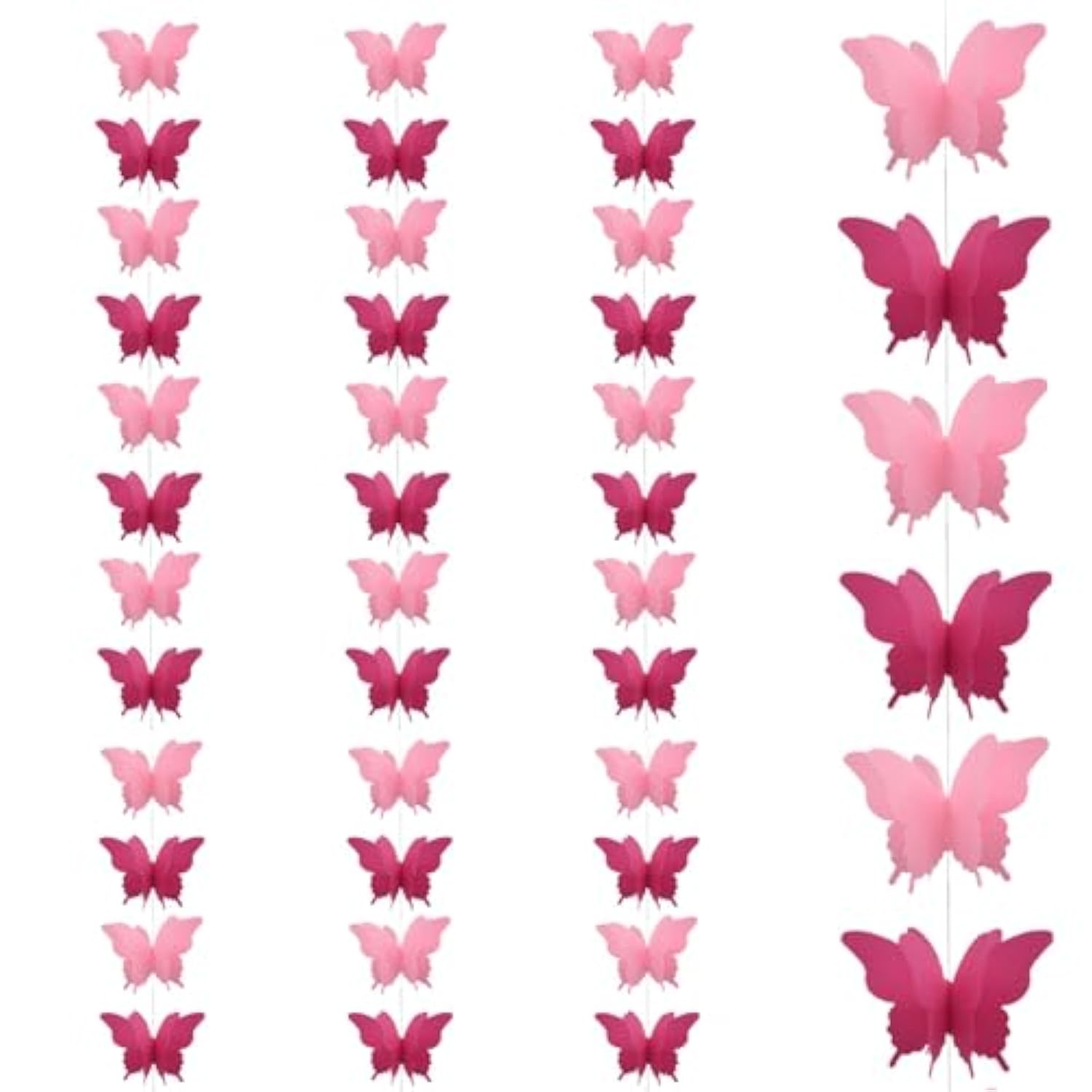 Yosawa 4 Pcs Large Paper Butterfly Banner Hanging Decorative, Curtain Hanging Paper Flower For Halloween Home Ceiling Decor Birthday Party Baby Shower Wedding Showcase Decoration?Zd/Pink?