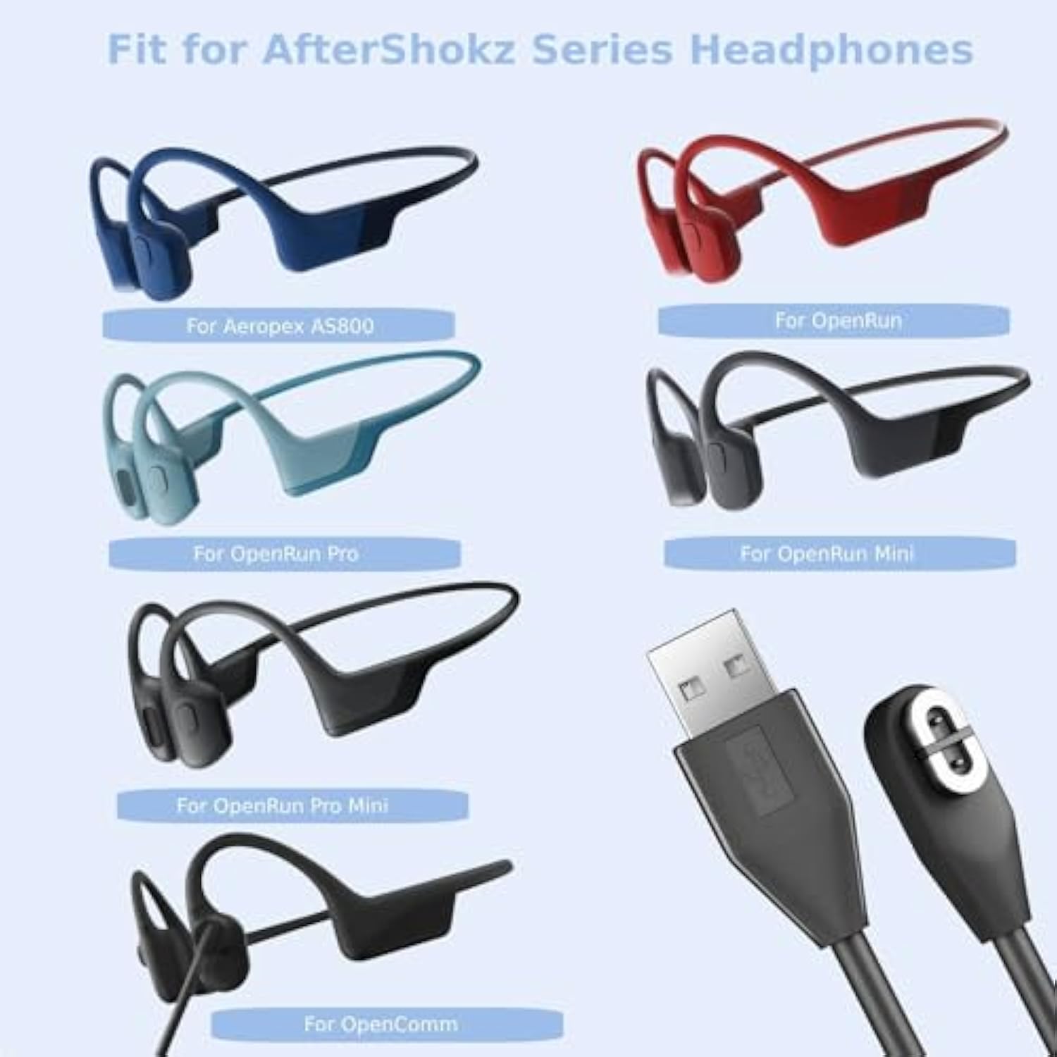 Replacement For Shokz Headphones Charging Cable, 2 Pack Charger For Shockz Aftershokz Open Run Headphone, 3.3Ft Magnetic Usb Cord