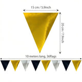 64Ft Black Gold Silver Triangle Pennant Banner Flag Metallic Paper Bunting Garland For Hanging Backdrop Birthday Party Decorations Graduation Bachelorette Bridal Wedding New Year Party Supplies