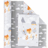 Reversible Baby Shower Wrapping Paper - Mini Roll - 17 Inch X 33 Feet - Grey Animal Design Neutral Baby Shower, Boys Girls Kids Birthday
