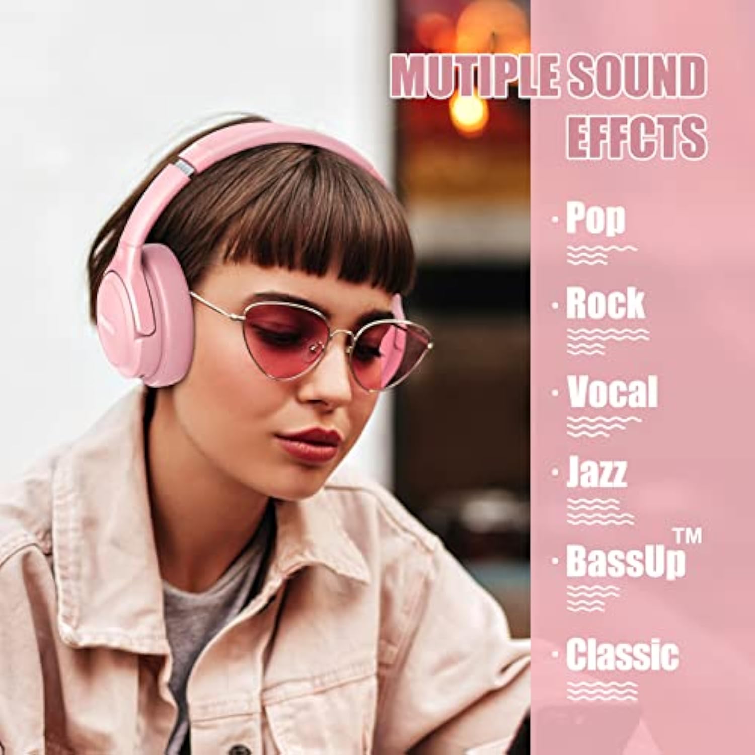 Bluetooth Wireless Headphones Over Ear, 65H Playtime And 6 Eq Music Modes With Microphone, Hifi Stereo Foldable Lightweight Headset, Deep Bass For Home Office Cellphone Pc Etc.(Pink)