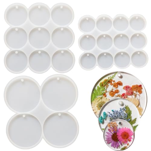Flat Circle Resin Molds, 3Pcs Silicone Round Earrings Pendant Resin Molds With 25 Cavities For Earrings, Keychain,Pet Tag,Jewelry Making,Epoxy Resin Art