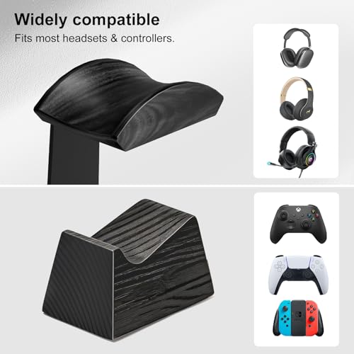 Solid Wood Gaming Headset Stand with Controller Holder - Creative Gift for Teens, Boyfriends, Brothers, and Gamers - Desktop Organization and