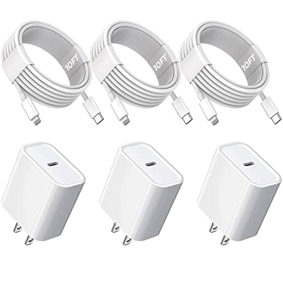 10Ft Iphone Fast Charger,3Pack Extra Long[Apple Mfi Certified]Iphone Charger Fast Charging Quick 10Foot Usb C To Lightning Cable Cord Adapter Block For Iphone 14 Pro Max/14 Plus/13/12Mini/11/Xs/X/Ipad